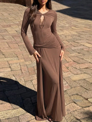 Twisted Neck Ruched Waist Maxi Dress