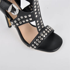 Gladiator Round Toe Hollow Buckle Strap Thigh High Stiletto Heels