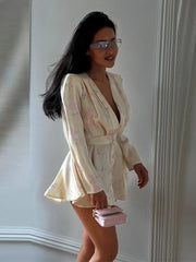 Satin Floral Puff Sleeve Mini Dress