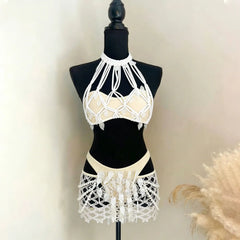 Shell Embellished Bikini with Chiffon Wrap Skirt