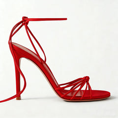 Strappy Pointed Toe Thin Heel Ankle Wrap Sandals