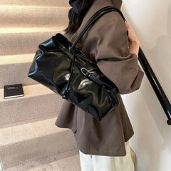 Glossy Faux Leather Top Handle Bag