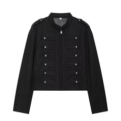 Military Style Shoulder Strap Metal Decor Jacket