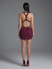 Embellished Halter Neck Cut Out Mini Dress
