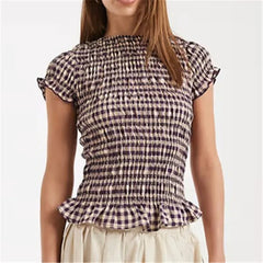 Smocked Plaid Peplum Top