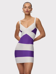 Striped V-neck bodycon mini dress on a mannequin