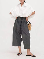 Lapel Collar Lantern Sleeve Blouse