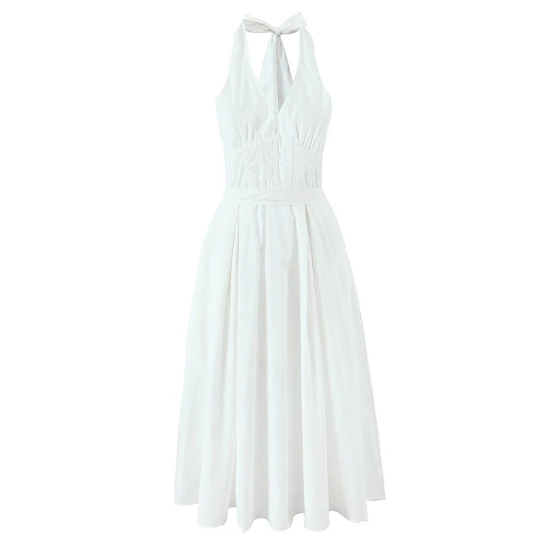 White halter neck dress on a white background