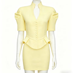 Stand Collar Peplum Jacket and Mini Skirt Set