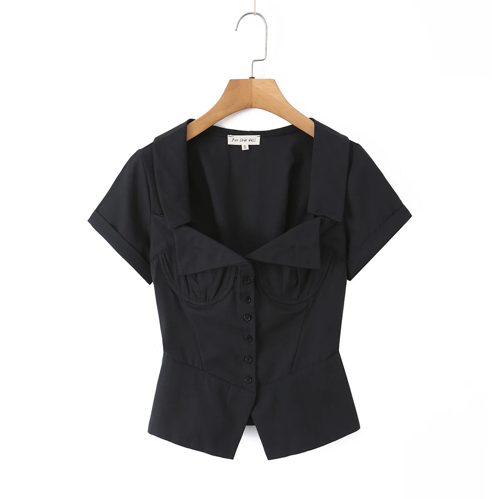 White lapel collar corset top with lace-up back detail