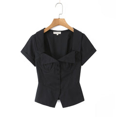 White lapel collar corset top with lace-up back detail