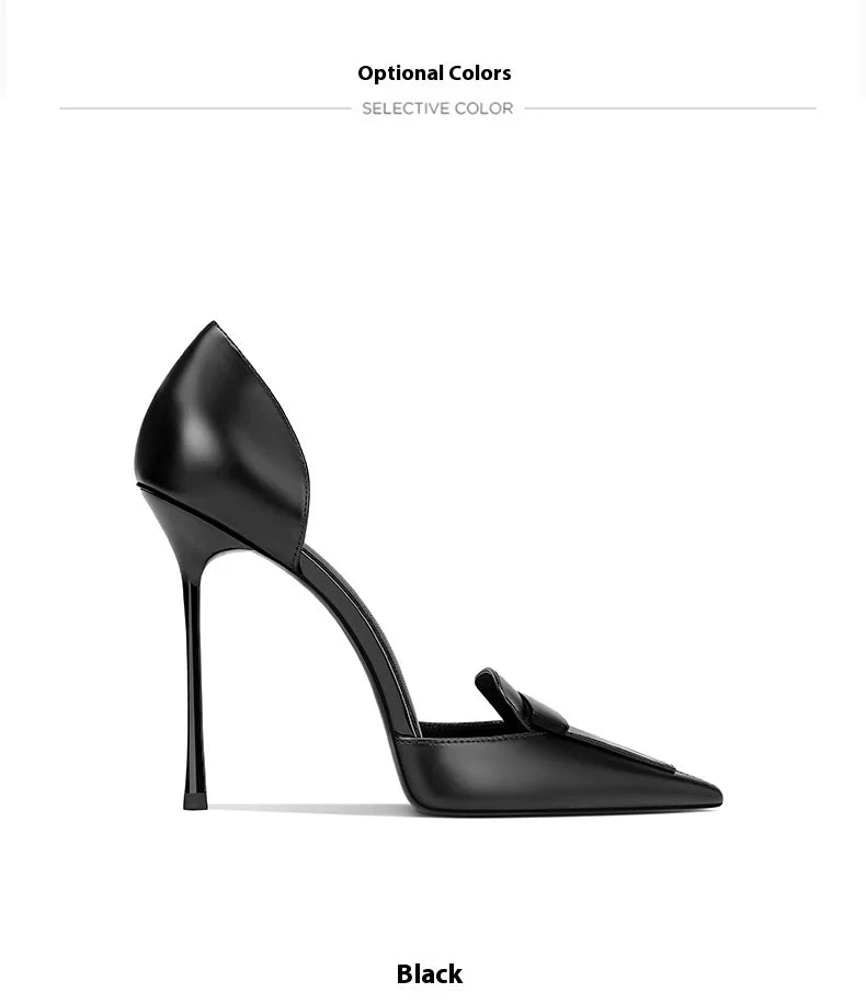 Black high-heeled shoe on a white background with 'Black' text at the bottom.