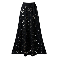 Scallop Neckline One-Piece Swimsuit with Eyelet Midi Skirt Set