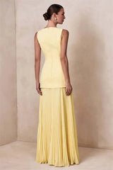 Boat Neck Sleeveless Pleated Maxi Dress