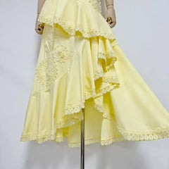 Floral Lace One-Shoulder Top Asymmetric Ruffle Skirt Set