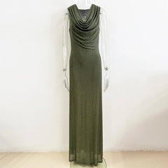 Sparkly rhinestone cowl neck sleeveless maxi dress on mannequin