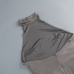Diamond Embellished Halter Neck Ruched Floor Length Gown