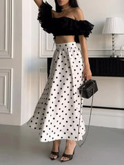Polka Dot Halter Crop Top & High-Waist Midi Skirt Set