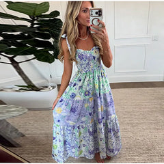Floral Smocked Bust Tie Strap Maxi Dress