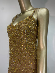 Rhinestone Mesh Embellished Spaghetti Strap Maxi Dress