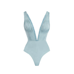 Plunged V-Neck Ruched One-Piece
