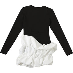 Black V-Neck Long Sleeve Puff-Hem Mini Dress