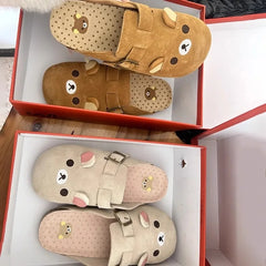 Cartoon Bear Flannel Slip On Slippers