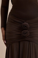 Off-Shoulder Rose Ruched Bodycon Maxi Dress