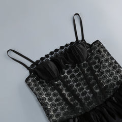 Black Geometric Lace Bodycon Midi Dress