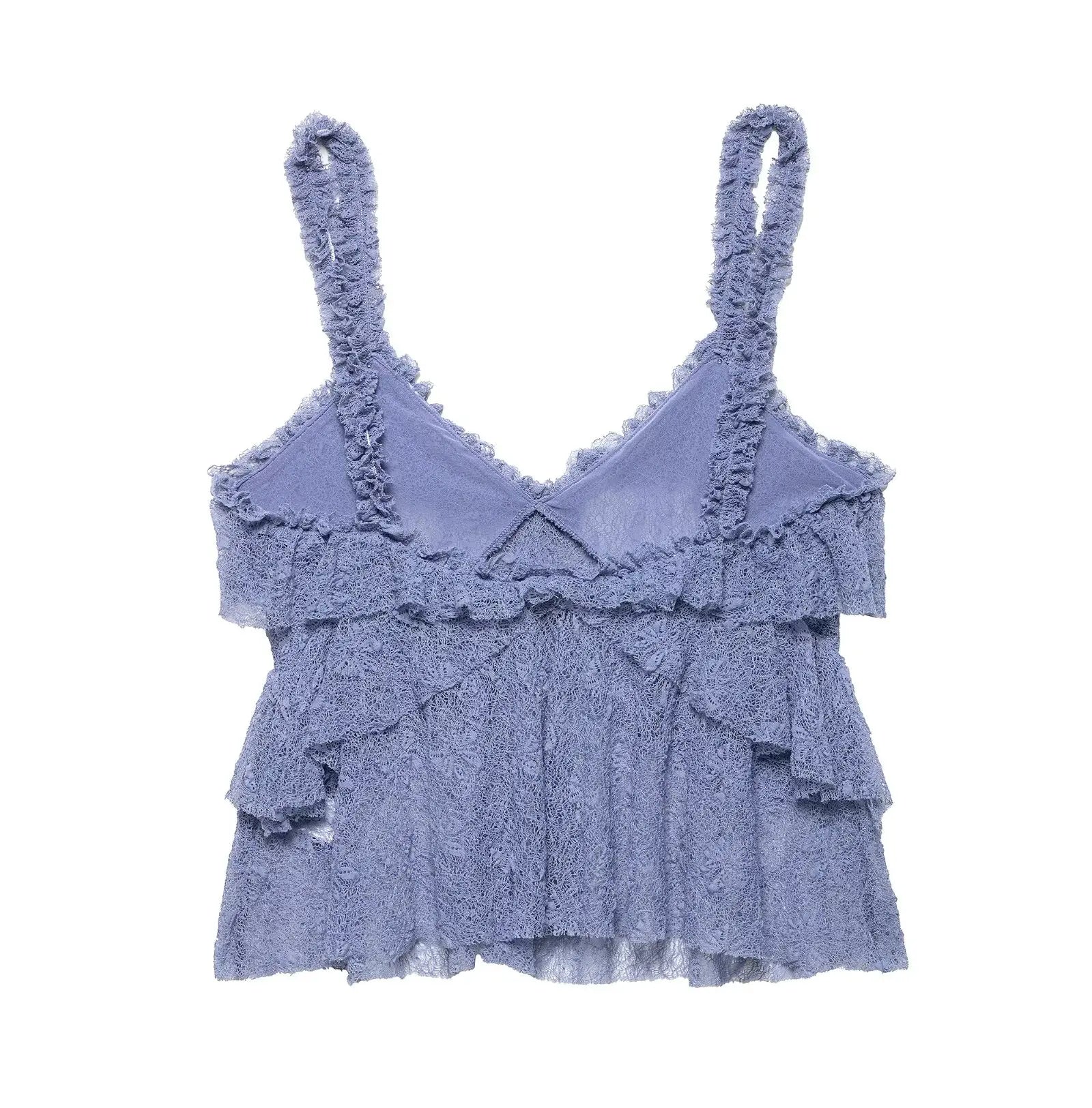 Blue ruffled top on a white background