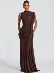 Draped Mock Neck Sleeveless Maxi Dress