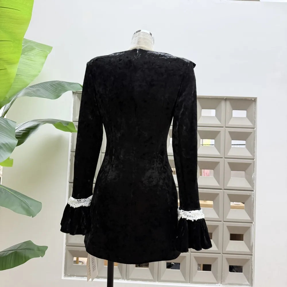 Velvet Ruffled Lace Mini Dress Back View