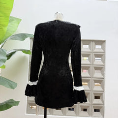 Velvet Ruffled Lace Mini Dress Back View