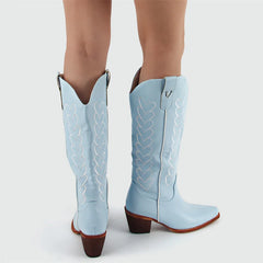 Heart Embroidery Pointed Toe Western Boots