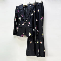 Floral Print Blazer Flare Pants Suit