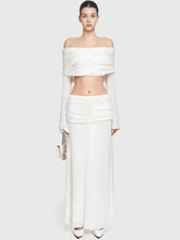 Off Shoulder Pleated Cropped Top With High Waist Midi Skirt Set
