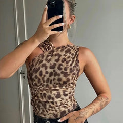 Leopard print one shoulder romper