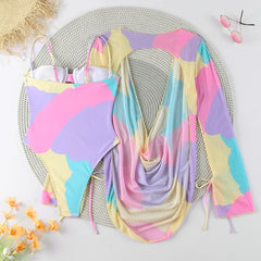 Draped Print Cover-up with Swimsuit