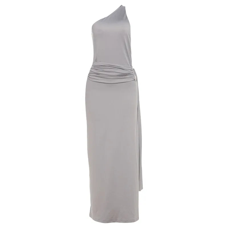 Gray one-shoulder dress on a white background
