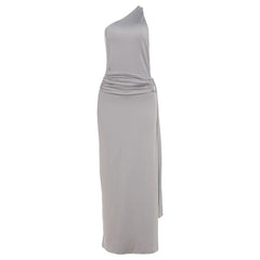 Gray one-shoulder dress on a white background