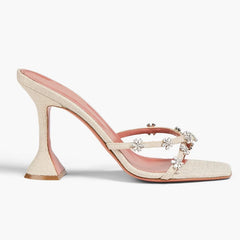 Floral Embellished Square Toe Heels
