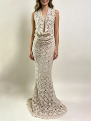 Full-body view of a hollow out lace maxi dress