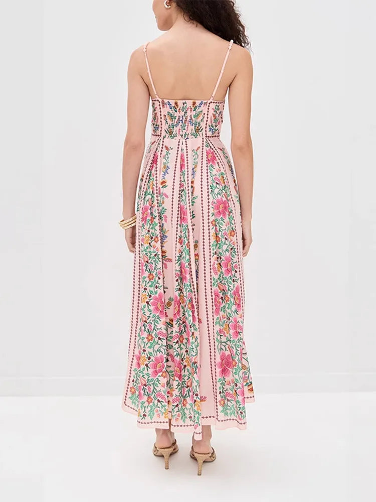 Woman wearing a floral dress on a white background