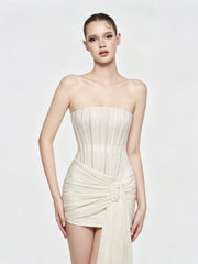 Strapless corset draped mini dress front view