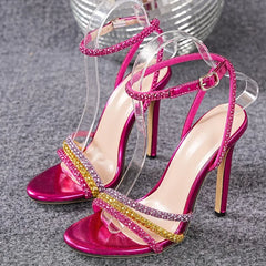 Rhinestone Ankle Strap Stiletto Heel Sandals
