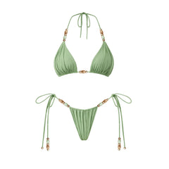 Embellished Bikini and Ruched Skirt Swimwear Set