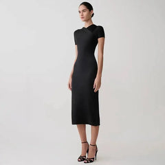 Ruched Cross Neck Short Sleeve Maxi Dress