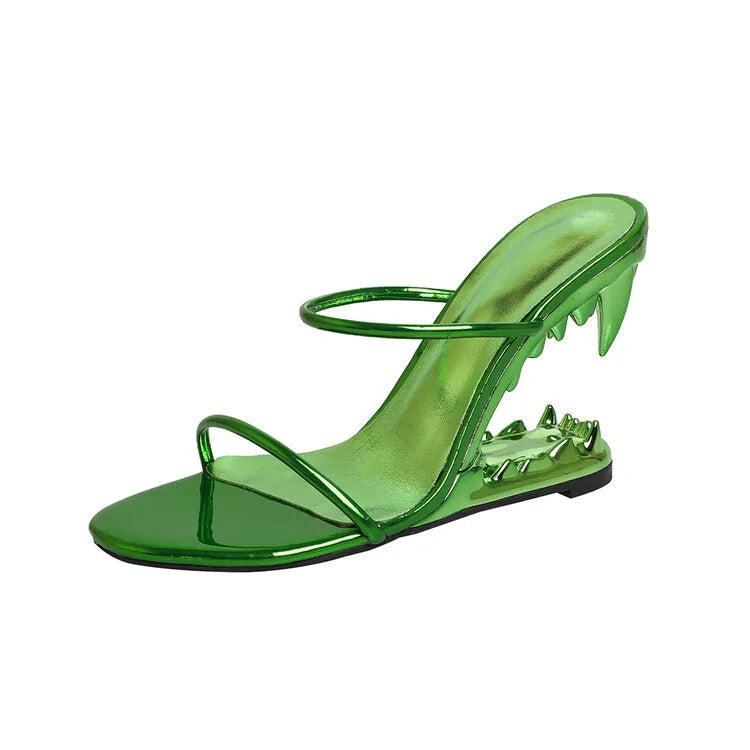 Green transparent sandal with a unique design on a white background
