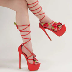Red Crisscross Straps Platform High-heeled Sandals