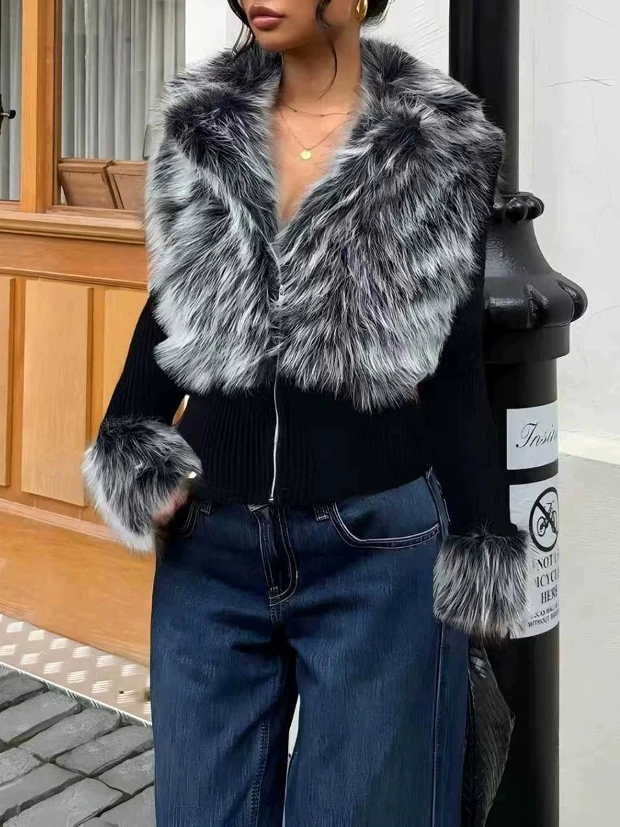 Black faux fur trimmed jacket